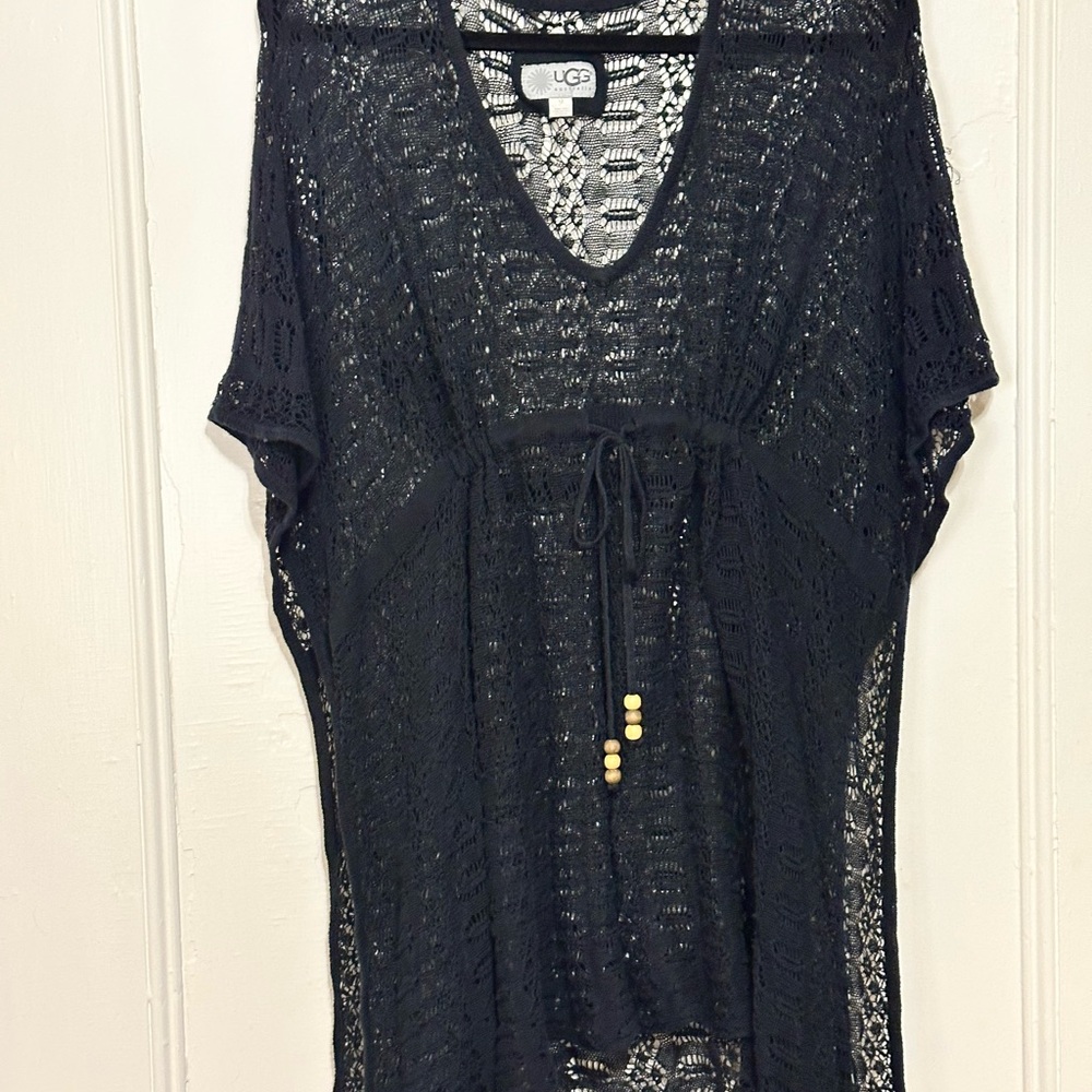 UGG Black Knit Crochet Women's Swim Cover-Up Caftan